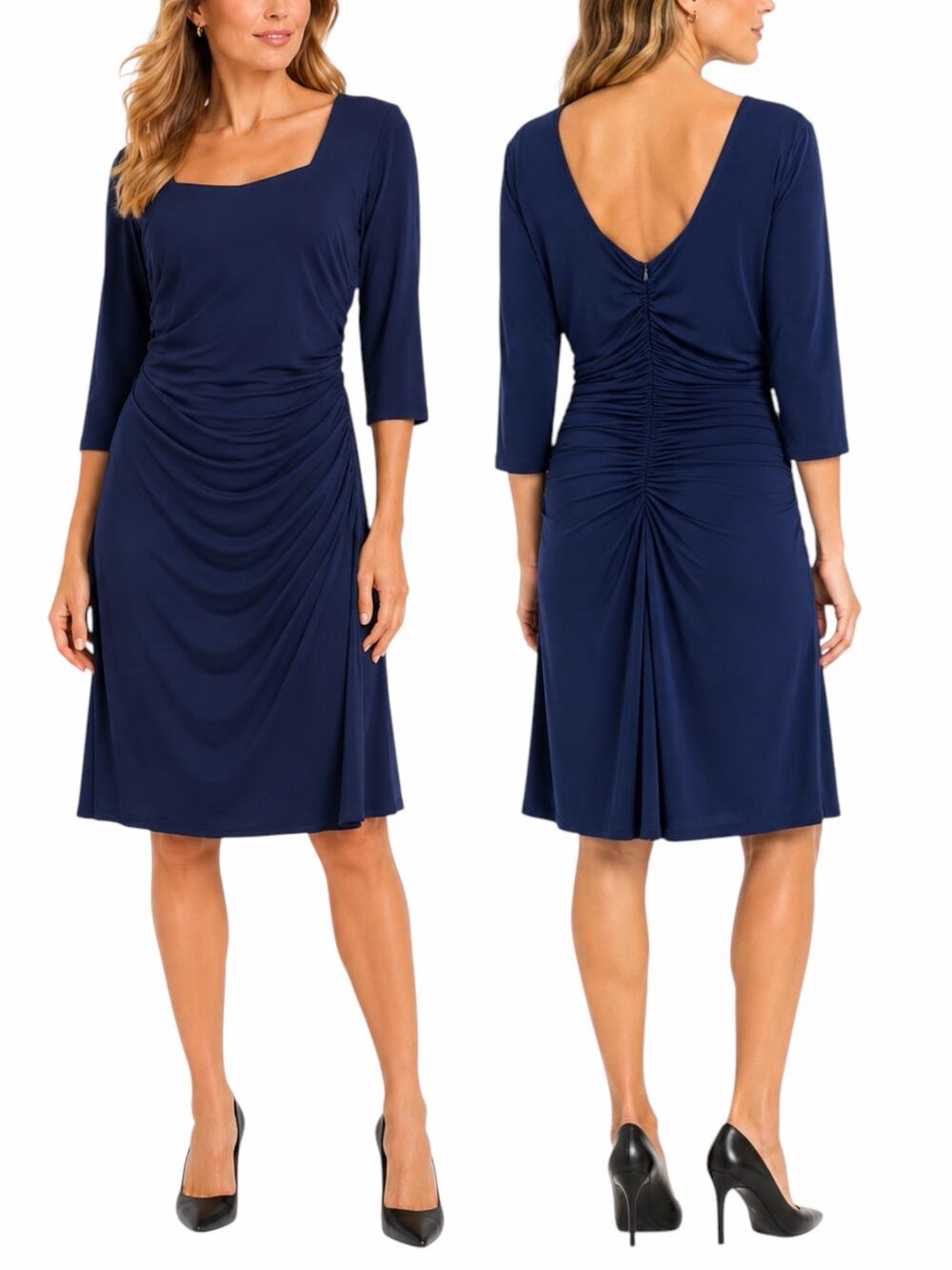 Kiyonna Square Neck Ruched Cocktail Dress Blue Plus Size Size 1/ 1X